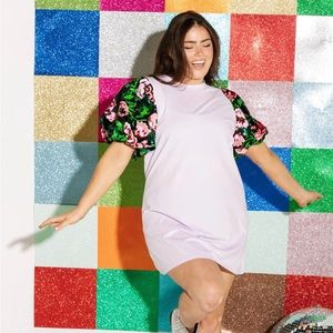 QUEEN OF SPARKLES Lilac Mini Dress with Floral Sleeves